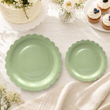 5/10/25 Pcs Green Hollow Lace Paper Plates, Dual Sizes 7/9 Inches, Perfect For Weddings, Birthday Parties & Party Decorations - Multicolor - View 3