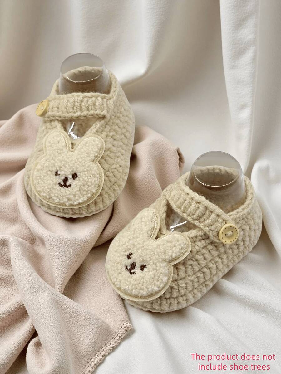 1 Pair Infant Slippers, With Rabbit Applique, Beige And White, Infant Shoes - Beige - View 1