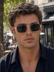1 Pair Men's Metal Square Fashion Glasses, Fashionable UV Protection Fishing Glasses Driving Fashion Glasses Metal Frame Fashion Glasses, Accessories Men, Summer, Festival, Men's Fashion Glasses - Multicolor - View 4