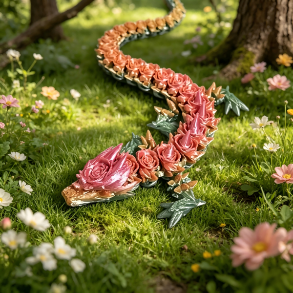 Fantaisie Florale! Dragon Rose Éblouissant! Dragon Réaliste avec Motif d'Écailles de Rose 3D et Articulations Mobiles, Poupée Anti-Stress pour Enfants, Décoration, Cadeau d'Anniversaire Créatif pour Garçons et Filles, Poupée de Collection Très Attractive, Anniversaire, Fête des Enfants, Thanksgiving, Cadeau de la Saint-Valentin