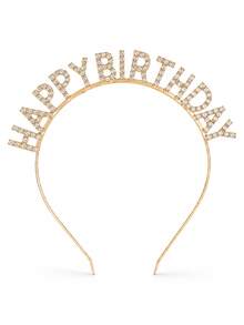 1件 金色/銀色水鑽 Happy Birthday 字母髮箍，INS奢華氛圍生日主題髮飾，優雅高端風格，全排弧形水鑽排列，Happy Birthday字母設計無額外裝飾印花，半圓形髮箍附整合式3D立體字母設計，閃亮折射水鑽表面，防滑末端設計，適合成年女性頭圍，生日拍照髮飾 - 款式A - 查看 6