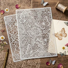 Vintage Lace Floral Butterfly Reusable Stencil, Exquisite Peony Rose Scroll Vine Floral Pattern Painting Template, Plastic Romantic Art Handmade Painting Stencil, Suitable For Wall, Fabric, Canvas DIY Home Decor And Aesthetic Decoration Projects - Vintage Lace - View 11