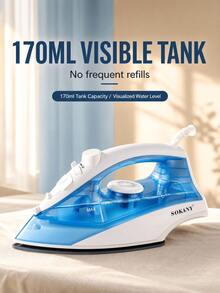 SOKANY 1400W Fast Heating Steam Iron, 170ML Large Water Tank, Ceramic Non-Stick Soleplate Anti-Drip Adjustable Steam Iron, Suitable For All Fabrics Home Use - Baby Blue - View 9