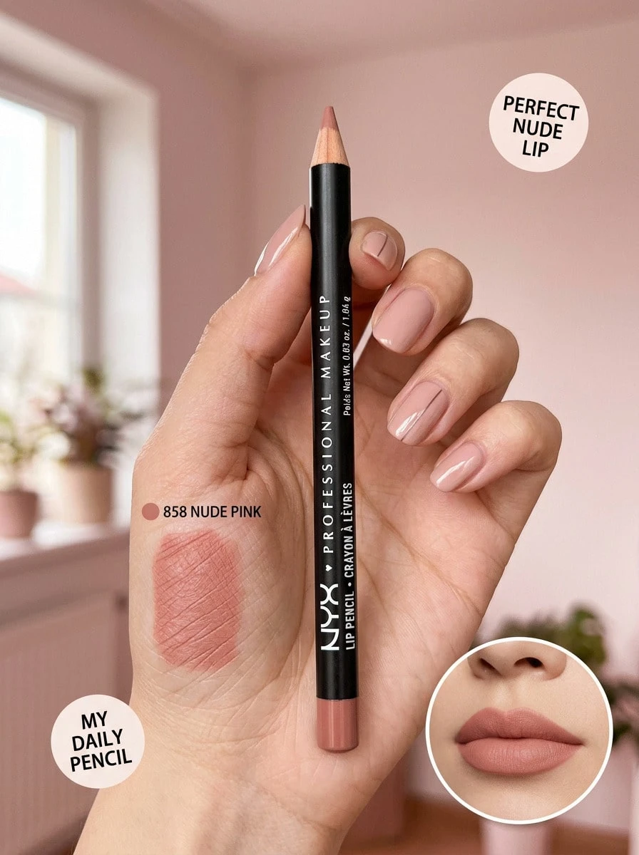 NYX Slim Lip Pencil 858 Nude Pink 0.03oz/1.04g – Lip Liner, Long-Wearing, For Women, Nude Pink, Suitable For Daily Beauty Routine - 858 Nude Pink - View 1