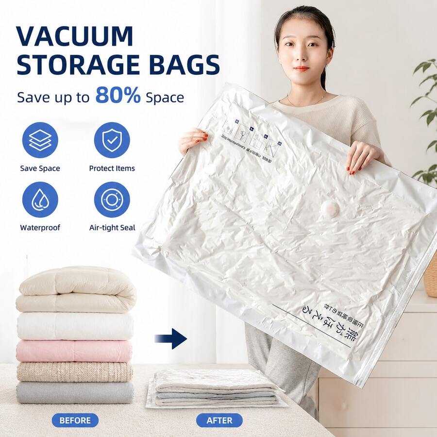 Vacuum Compression Storage Bags For Down Jackets, Quilts, Clothes, Clothing Organizer, Household Air-Suction Quilt Bags,Travel Essential,Room Décor