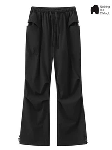 NBCT Women's Spring/Summer Outdoor Cargo Pants With Elastic Drawstring, Multiple Pockets, Adjustable Hem, Multi-Color Options, Versatile Long Pants For Daily Commute, Hiking, Cycling, Travel - Black - View 2