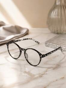 1 Pair Women's And Men's College Style Leopard Print Square Large Frame Fashionable Unique Clear Lens Glasses, Create Fashionable Retro Style Look, Transparent Glasses Accessory, High Definition Glasses Accessory, Suitable For Women, Perfect For Daily Wear, School Or Office Accessory - White Flower Flat - View 3