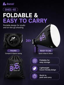 Bussi DH01-40 Softbox Inflable, Almacenamiento Portátil Plegable para Exteriores, Inflado Rápido en 30s, Incluye Juego de Lentes Fresnel, Compatible con Montura Godox, Perfecto para Iluminación de Retrato, Transmisión en Vivo, Cosplay y Fotografía de Productos (Bomba de Aire No Incluida) - Ver 5