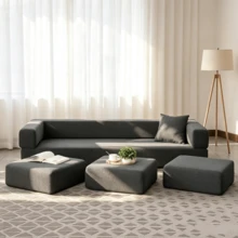 Modern Upholstered 4-Piece Modular Sofa Set For Living Room - Grey - View 8