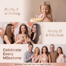 3rd To 100th Milestone Birthday Tiara & Sash Set With Pearl Brooch, Rose Gold Crystal Crown, Birthday Party Decorations Gift For Women & Girls - Multicolor - View 8