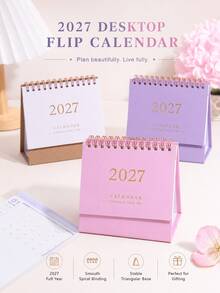 1件 2027年桌曆－緊湊垂直翻頁設計，耐用金屬環裝訂，清晰月度版面，適用於居家辦公或學校組織管理 - 彩色 - 查看 11