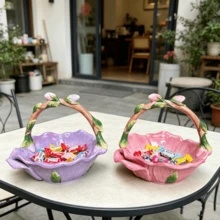 手繪花卉陶瓷籃，創意玫瑰與向日葵造型零食、乾果、水果與糖果收納碗，裝飾擺件 - 彩色 - 查看 12