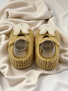 1 Pair Infant Slippers, With Rabbit Applique, Beige And White, Infant Shoes - Khaki - View 7