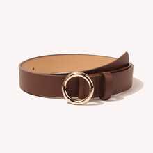 Korean-Style Gentle Pink Thin Waist Belt, Minimalist Single-Loop Design, Exquisite And Compact. Soft And Smooth Leather Texture, Perfect For Daily Matching With Dresses And Shirts. Slim Belt Body Without Bulk, Easily Accents Your Outfit, Creating A Fresh And Sweet Look, Versatile And Practical For Casual Outings And Daily Commuting. - Gold Round Buckle - View 5