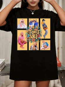 Tones And I Floral Multi Photo Grid Pop Singer Portrait Collage Graphic Tee - Black - View 1