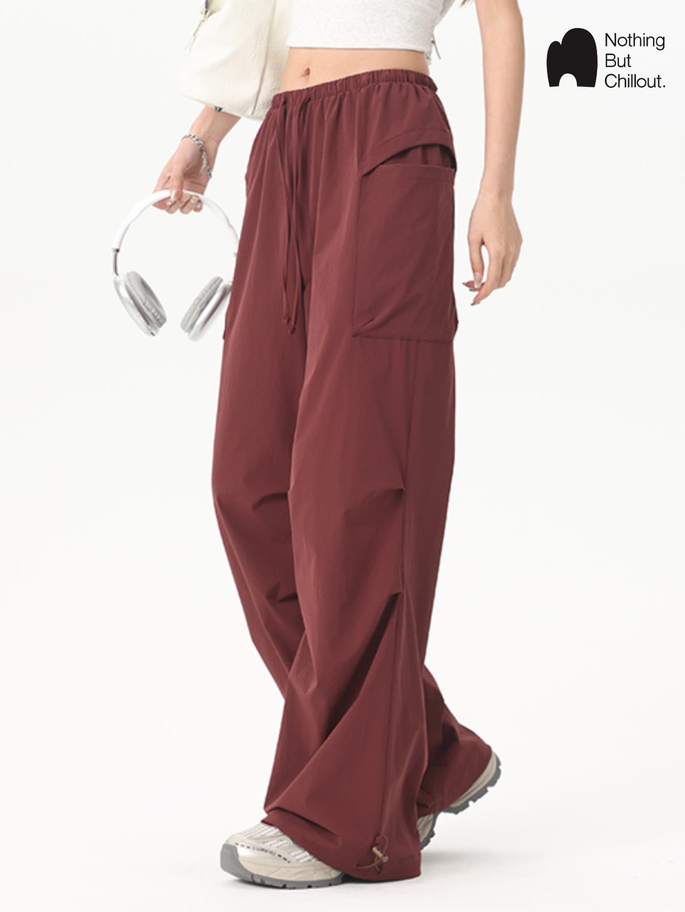 NBCT Women's Spring/Summer Outdoor Cargo Pants With Elastic Drawstring, Multiple Pockets, Adjustable Hem, Multi-Color Options, Versatile Long Pants For Daily Commute, Hiking, Cycling, Travel - Red - View 1