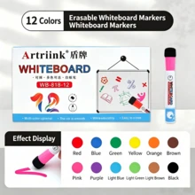 1 Set 12 Colors Whiteboard Markers With Sponge Eraser Head, Minimalist Large Capacity Smooth Ink Flow For Office, Meeting, Children Early Education, Erasable Dry Erase Markers - Whiteboard Marker - View 12