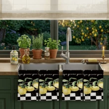 2/4/48pcs Black Background Lemon Checkerboard Pattern Printed Kitchen Towels - Super Soft, Highly Absorbent Polyester Tablecloths And Hand Towels, Perfect For Holiday Decor, Kitchen Decor, Party Decor. - Multicolor - View 3