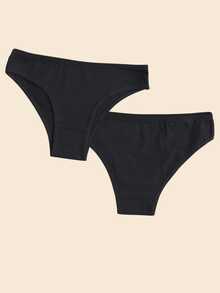 Set Of 5 Premium Cotton Thong Panties, Comfortable, Plain, Black - 基本黑色 - 查看 2