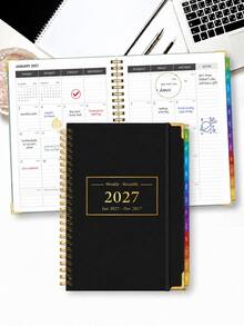 BUBU 2027年計畫本，週計畫與月計畫排版日程本，附彩色索引標籤、筆記頁與優先順序管理，年度規劃，返校用品，辦公用品 - 黑色 - 查看 8