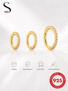 SereneSpark 1pc 18K Gold Plated 925 Silver Opal Huggie Hoop 6/7/8mm For Lobe Helix Cartilage Piercing Hypoallergenic Stackable Ear Jewelry - Gold - View 2