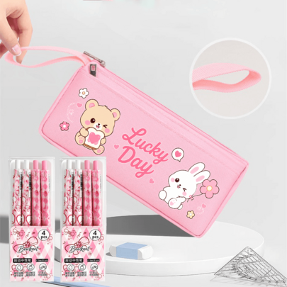 Pink Large Capacity Pencil Case Set,Pen Bag With Pens,Excellent Appearance Level,A Creative Stationery Box For Gifts,Back To School Supplies Essentials