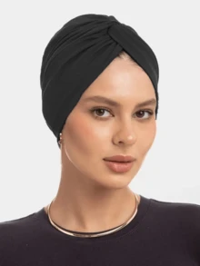 1pc Black Headscarf Hat For Women, Convenient For Daily Wear And Travel - Black - View 3