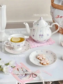 一只粉色兔子陶瓷咖啡杯和茶碟組，古董韓式杯子，配有可愛女孩設計，完美適用於家居、咖啡店和茶館 - 粉紅色兔子杯碟 - 查看 10