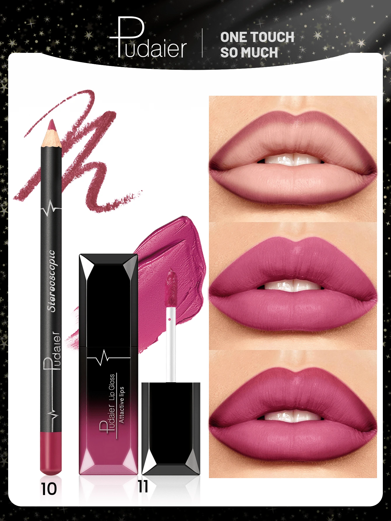 Pudaier Matte Lip Gloss And Lip Liner Set - Soft Matte Velvet Finish, Long-Lasting Waterproof, Nude And Bold Shades, Suitable For All Occasions Lip Makeup Set, Compatible With Various Makeup Styles - 10+11 - View 1