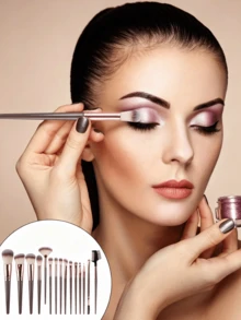 Set de 15 piezas de brochas de maquillaje con mango dorado champán, cerdas sintéticas suaves para polvo, rubor, base, contorno, sombra de ojos, difuminado y cejas, kit completo de maquillaje facial, herramienta de belleza profesional para maquillaje diario y de salón - Multicolor - Ver 4