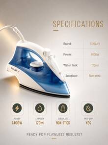 SOKANY 1400W Fast Heating Steam Iron, 170ML Large Water Tank, Ceramic Non-Stick Soleplate Anti-Drip Adjustable Steam Iron, Suitable For All Fabrics Home Use - Baby Blue - View 5