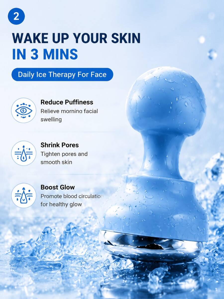 Dispositivo de compresión fría facial de acero inoxidable con espejo, rodillo de hielo, instrumento de belleza, dispositivo de compresión de hielo facial - Multicolor - Ver 1