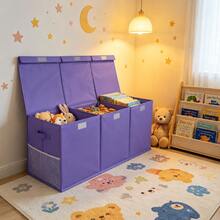 3-Grid Kids Toy Storage Box, Foldable Fabric Storage Organizer With Mesh Pockets, Large Capacity 40 X 14 X 16 Inches, Purple Toy Storage Bin For Nursery And Bedroom Organization - 紫色 - 查看 1