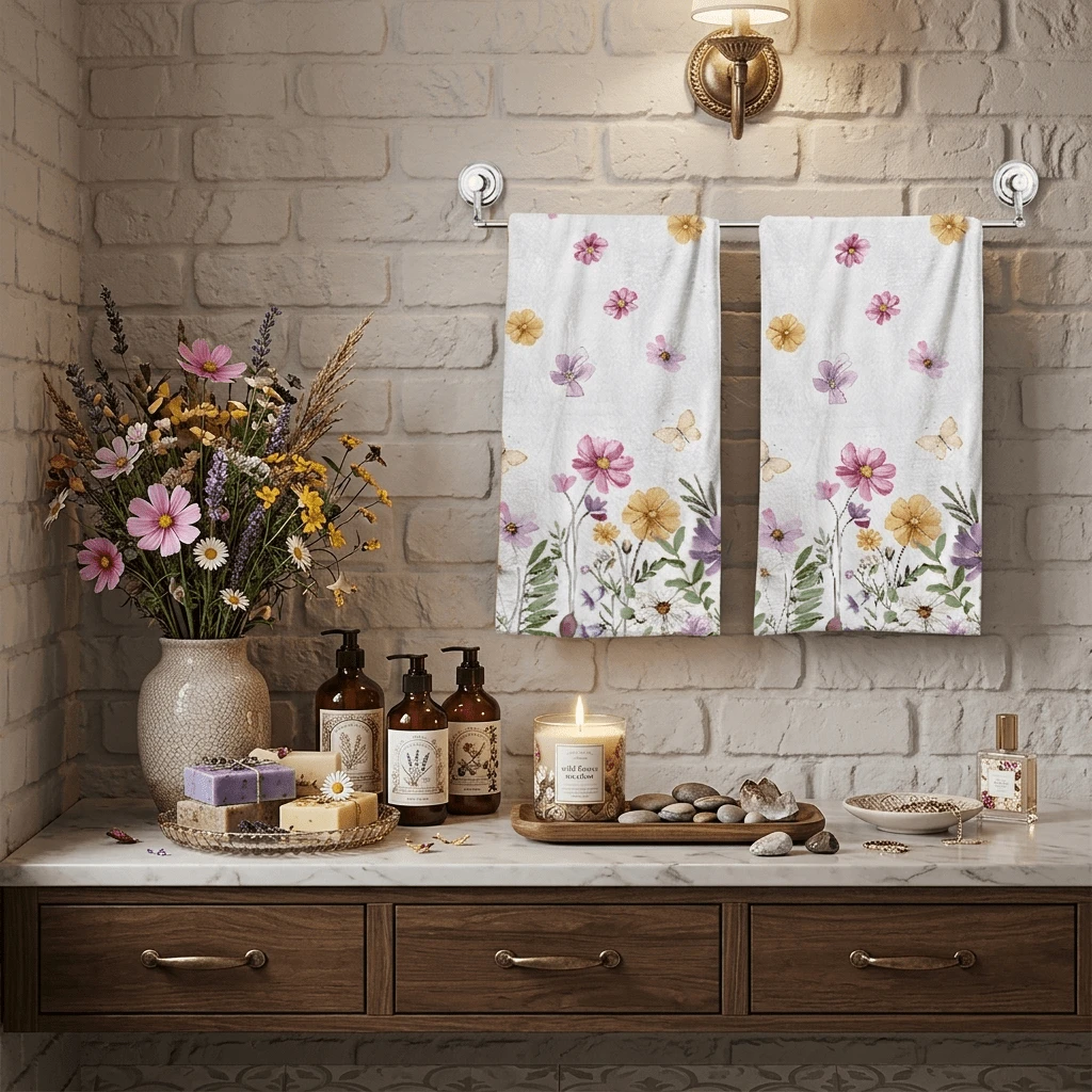 2/4/48pcs Pink Purple Daisy Pattern Printed Kitchen Towels - Super Soft, Highly Absorbent Polyester Dish And Hand Towels, Perfect For Holiday Decor, Kitchen Decor, Party Decor