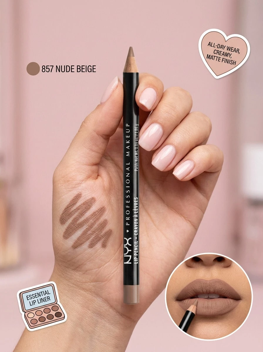 NYX Slim Lip Pencil 857 Nude Beige 0.03oz/1.04g – Lip Liner, Long-Wearing, For Women, Nude Beige, Suitable For Daily Makeup Routine - 857 Nude Beige - View 1