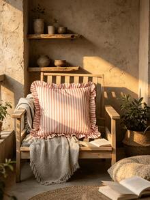 1pc Korean Style Soft Striped Ruffle Pillow Case, Fresh INS Style Bed Head Sofa Decor Square Pillow Cover - No Pillow Insert - Multicolor - View 10