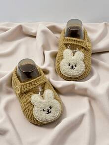 1 Pair Infant Slippers, With Rabbit Applique, Beige And White, Infant Shoes - Khaki - View 4