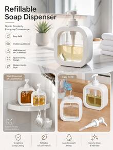Transparent Hand Sanitizer Dispenser Bottle, Home Soap Dispenser, Shampoo Bottle Container, Press-Type Bathroom Shower Gel Bottle, Plastic Squeeze Lotion Dispenser Empty Bottle Refillable - Protective - Refillable Dispensing Bottles - View 3