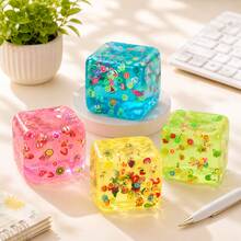 4pcs Random Color Children's Educational Color Recognition Transparent Cube Ornaments, Colorful Fruit Pattern Soft Squeeze Toys, Fun Sensory Training Gadgets, Soft Plush Toys, Birthday Party Reward Gifts - Multicolor - View 19