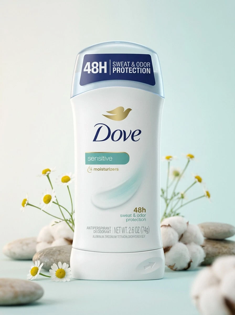 Dove 止汗香体棒,敏感肌肤适用,74克/2.6盎司,不含对羟基苯甲酸酯、酒精和人工色素,全天候防护。适合送给女朋友、妻子、母亲、朋友、男朋友、丈夫、父亲、兄弟等,可用于生日、毕业聚会、旅行、露营、户外活动、学校校园旅行、节日庆典、周年纪念、办公室、冬季、圣诞节等特殊场合。 - 多樣化香型 - 查看 1