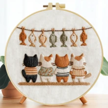 1組手工DIY刺繡套件 20x20cm/7.9x7.9英吋 書本貓咪圖案,含刺繡布、使用說明書、刺繡框、針與線,適合節日送給朋友或家人的禮物,家具與辦公室手工藝術品 - A - 查看 4