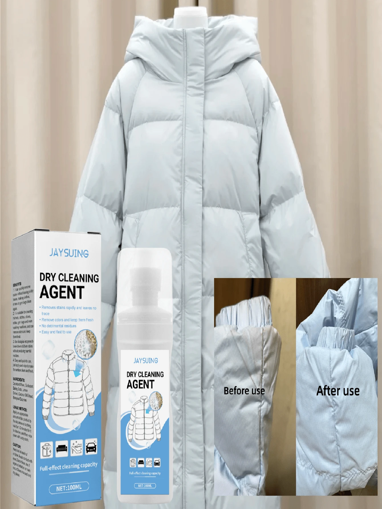 Cleaning Agent For Down Jackets And White Shoes, Dry Cleaning Oil Stain And Dirt Remover, Waterless Cleaning Solution, New Upgraded Packaging, Randomly Sent New Or Old Style