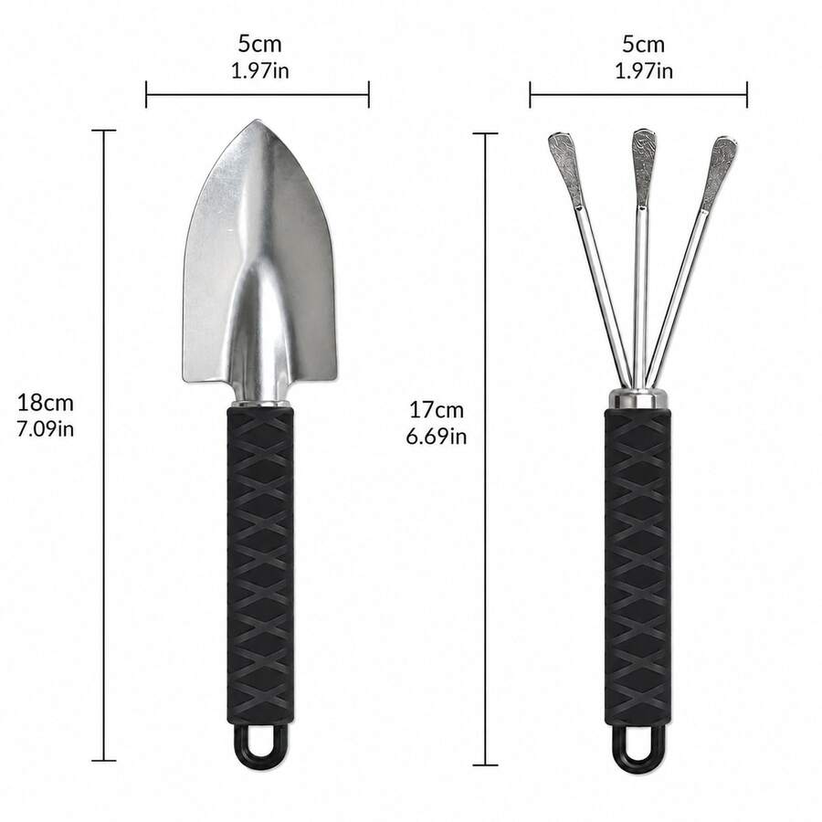 Set Alat Berkebun Mini, Sekop Tangan Stainless Steel 201 dan Garu Penggaruk 3 Cabang dengan Pegangan Anti Selip, Alat Berkebun Kecil Tahan Karat untuk Sukulen, Bonsai, Menanam, Memindahkan Tanaman, dan Menggemburkan Tanah