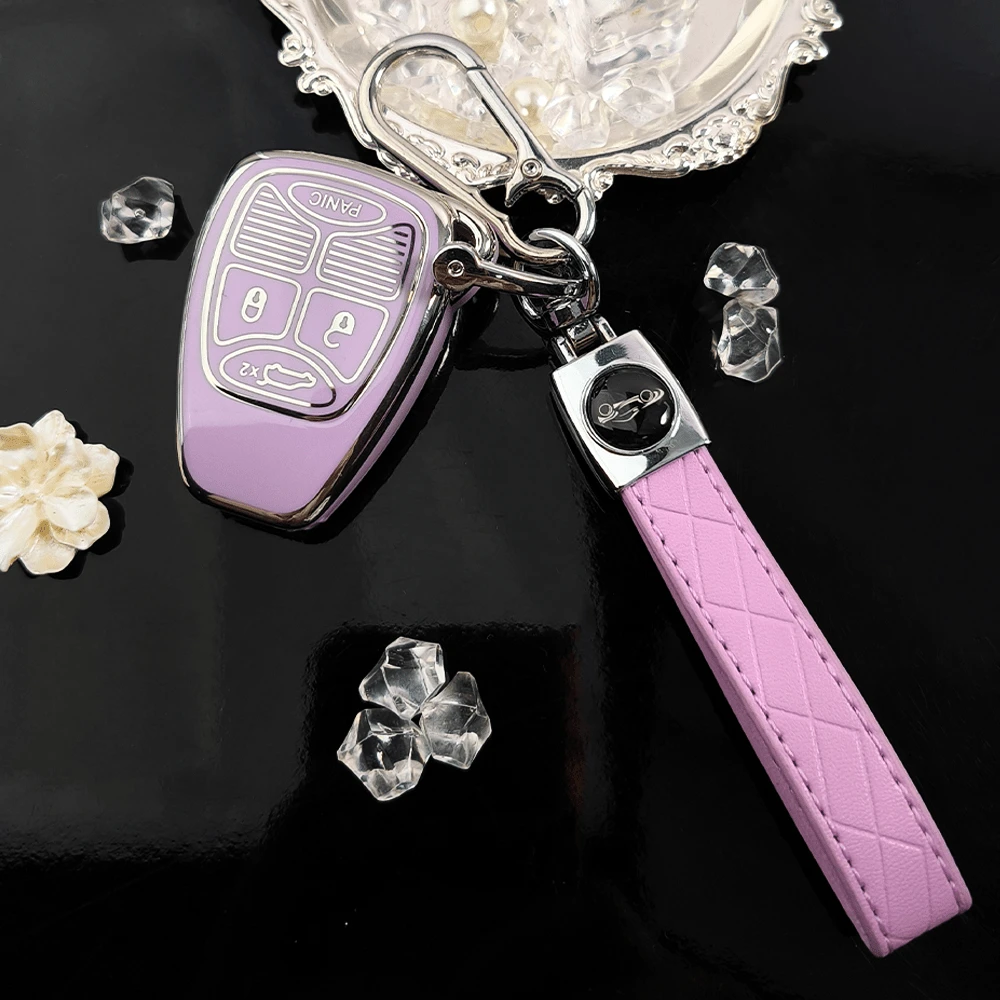 Compatible With Jeep Liberty, Compass, Chrysler Straight Key, Electroplated White Edge TPU Anti-Scratch Protective Case, Women's Minimalist Style, Full Coverage Anti-Drop, Wear-Resistant, Dust-Proof, Exquisite Versatile, Gift Choice, Modification Protective Case, Fits Chrysler Straight Key, Car Accessories, Machine Parts, Key Fob Cover - Logo Rope - View 1