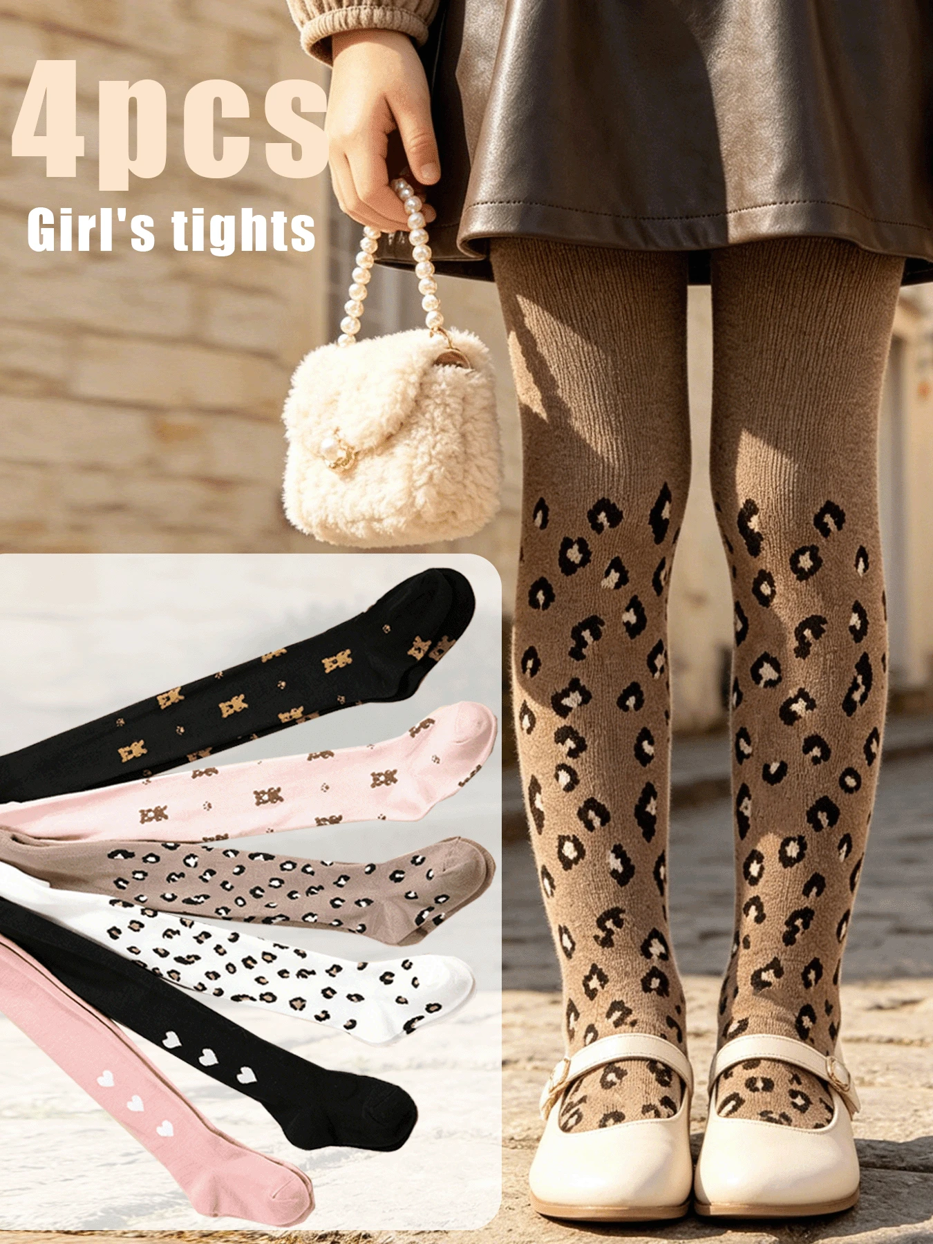 6 pares de mallas de punto casuales para niños, leggings de pie completo con estampado dulce de dibujos animados & animales, cintura elástica alta, amigable con la piel & cómodo, versátil para uso diario / escuela / fiesta - Multicolor - Ver 1