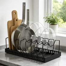 Küchenaufbewahrungsregal, Multifunktionaler Topfhalter, Deckelhalter, Eisenregal. - Übersicht 10