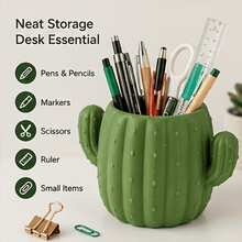 3D Printed Pen Holder, Creative Cactus Design, Desktop Storage, Can Store Pens, Markers, Scissors And Rulers, Japanese Style Stationery Storage Can, Creative Office Desk Accessory, Makeup Brush Holder, Suitable For Home Office, Study, Vanity, School And Other Places. Suitable For Home Decor, Back To School Season. - Multicolor - View 3
