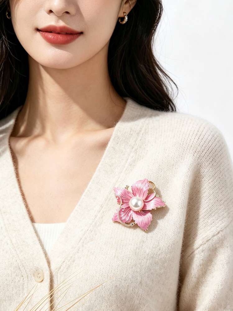 1pc Flower Brooch, Premium Exquisite Pin, Suitable For Women's Clothing Daily Wear And Gift - Pink - View 2