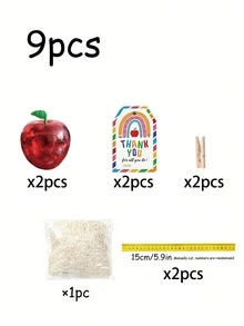 36/18/9件組返校創意禮品包裝盒，蘋果造型容器，紅色蘋果造型糖果罐附感謝卡、尺、緞帶與拉菲草，返校禮物裝飾、教師節禮物、DIY禮品裝飾，適用於返校禮品包裝、節日裝飾、DIY返校糖果盒 - 多色 - 查看 10