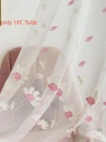 1件韓式溫柔風雛菊刺繡透視窗簾，羅紋口袋式，飄落花瓣與蜻蜓圖案裝飾薄紗窗簾 - 彩色 - 查看 26